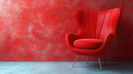 Red velvet armchair against a red wall. Comfort and style