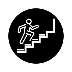 Black and white icon of figure running up stairs in a circle