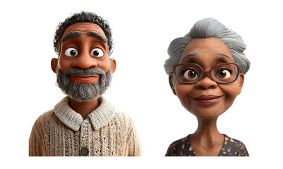 Portrait of an elderly African American couple – 3D senior characters in modern digital style – Generative