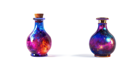 Colorful potion bottle with galaxy-themed liquid on a transparent background