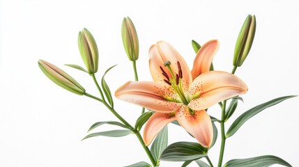 Naklejka premium Blooming Lilies with Buds, Isolated Clean White Background