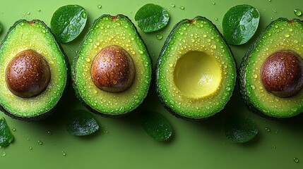 Fresh green avocado on a background. Vibrant colors and indoor lighting emphasize healthy eating
