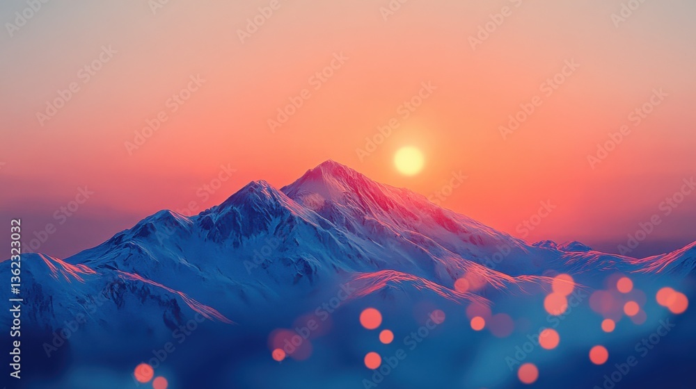 Poster radiant orange bokeh lights softly transitioning into a tranquil blue background for a calming abstr