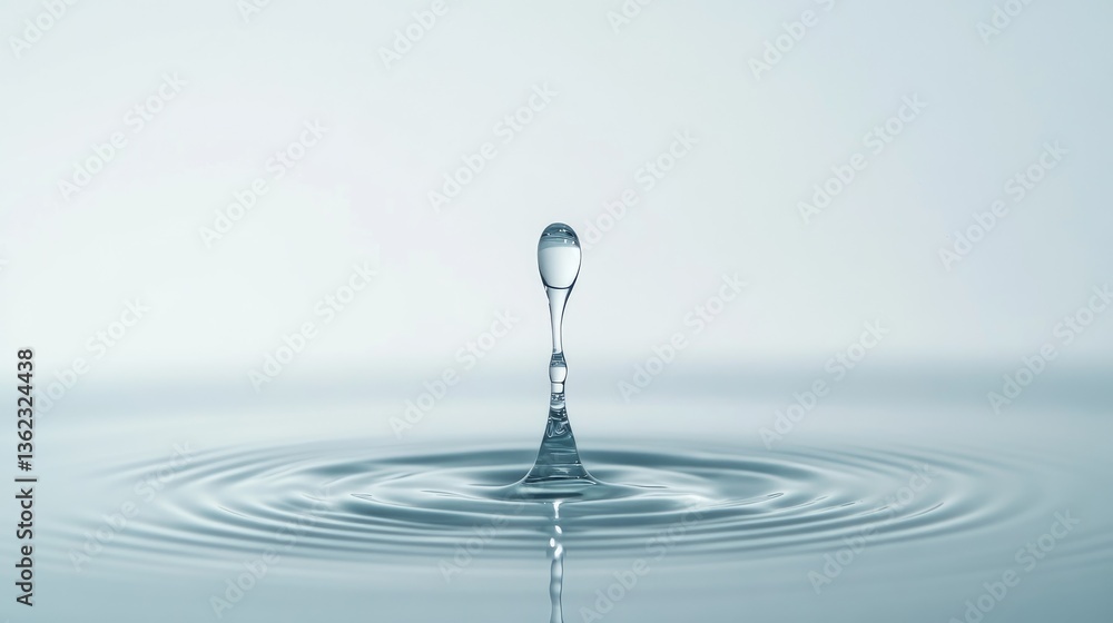 Poster water drop impact creating ripples on calm surface in minimalist style