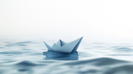 Tranquil Paper Boat Floating on Calm Water in Minimalist Soft Light Setting