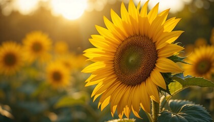 Fototapeta premium Golden Sunflower with Warm Mood at Sunset
