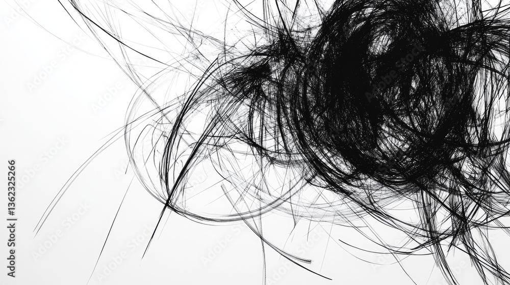 Poster abstract black lines forming chaotic patterns on a white background, showcasing artistic expression 
