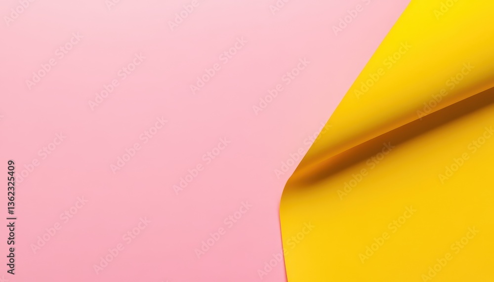 Poster abstract pink and yellow paper background with curving fold