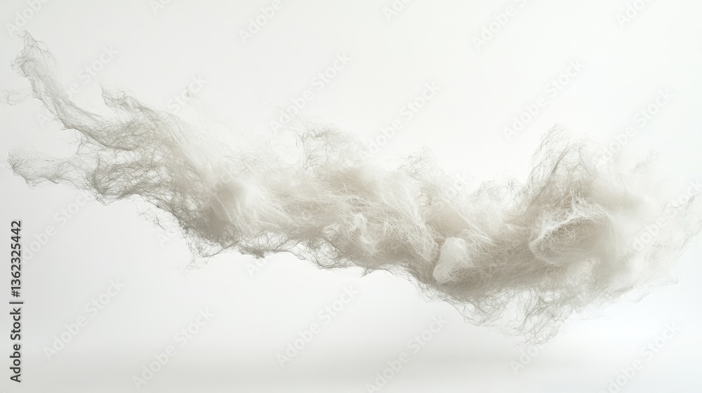 Poster abstract composition of soft white fibers flowing gracefully in minimalist setting
