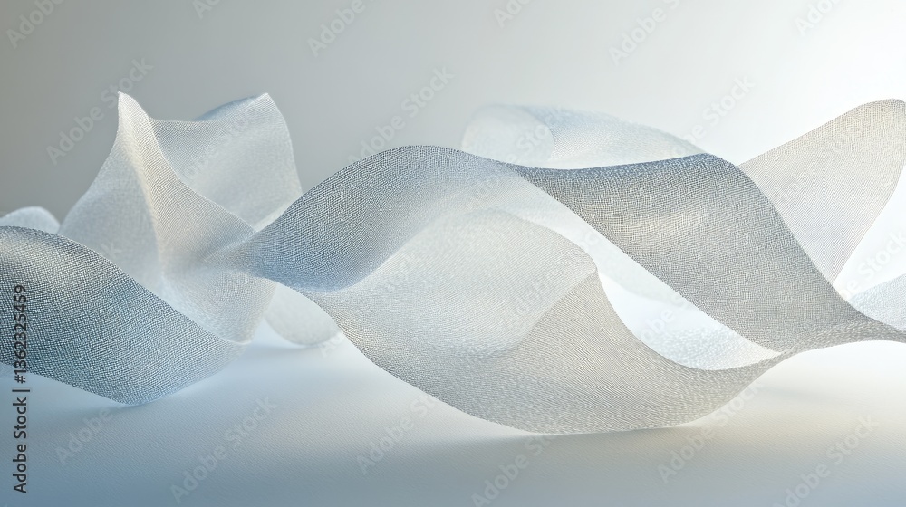 Poster abstract transparent textile flowing in soft light with delicate curves and elegant movement