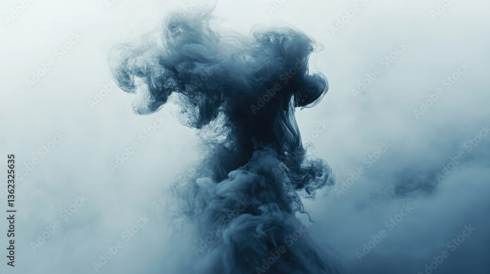 Poster abstract swirl of dark blue smoke creating mysterious and ethereal forms against a light backdrop