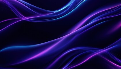 Abstract Purple and Blue Glowing Waves on Dark Background