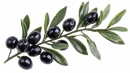 Collection of Olives on a Branch, Isolated White Background