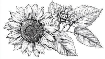Vector Sunflower floral botanical flowers. Wild spring leaf wildflower isolated. Black and white engraved ink art. Isolated sunflower illustration element.
