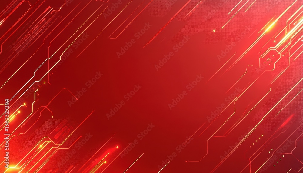 Aufkleber Abstract Red And Gold Technology Background With Dynamic Lines