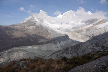 Panoramic View of Pisco Mountain with Glacier and Glacial Lake, Cordillera Blanca, Peru
