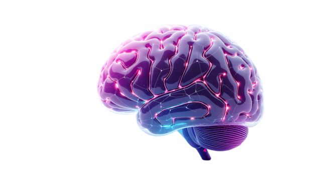 Futuristic Human Brain Isolated Transparent Background, PNG – AI, Neuroscience, and Cognitive Science Concept Illustration