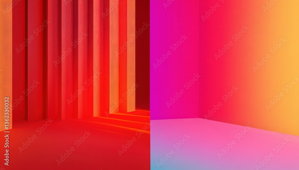 Aufkleber Abstract Red Pink and Orange Gradient Background with Geometric Lines
