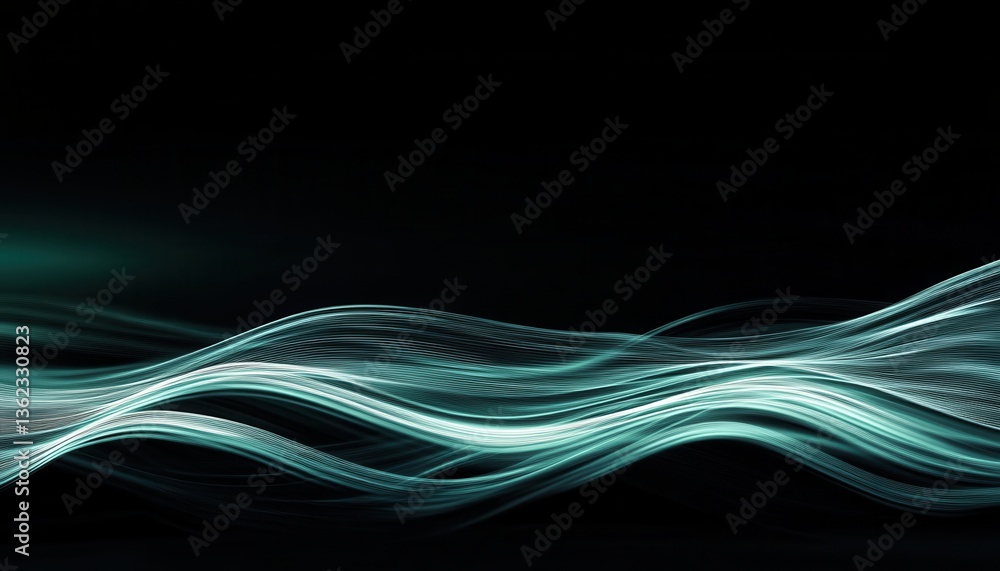 Poster abstract teal particle wave on black background