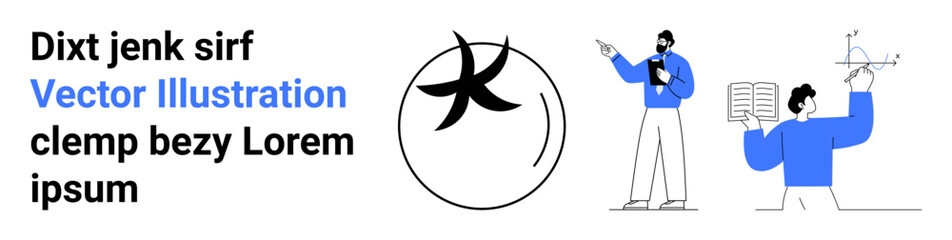 Two individuals engaging in presentation and discussion, with abstract diagram. Ideal for education, teamwork, business, presentation, communication, research, simple landing page