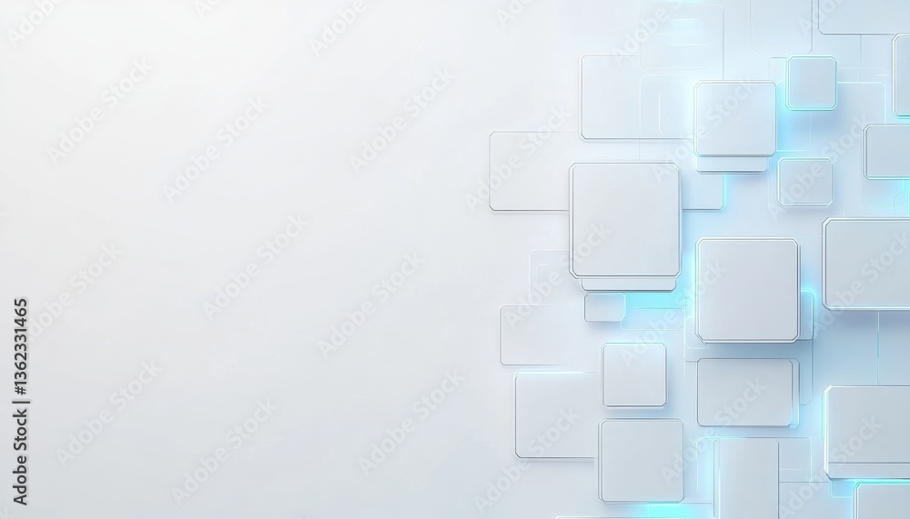 Poster abstract white and blue geometric background with illuminated cubes