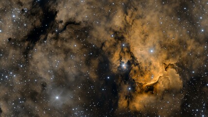 Obraz premium Ultra-realistic image of a space nebula with dense dust clouds and young star formations 