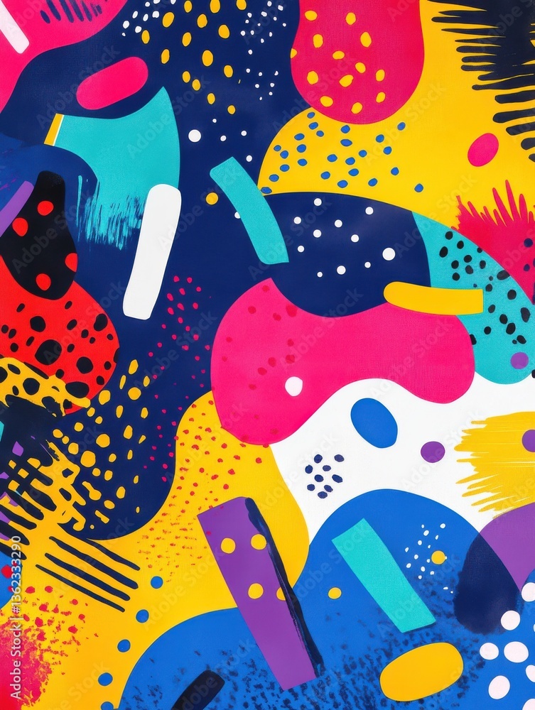 Poster a colorful abstract background with a lot of different shapes and colors. risograph effect, trendy r
