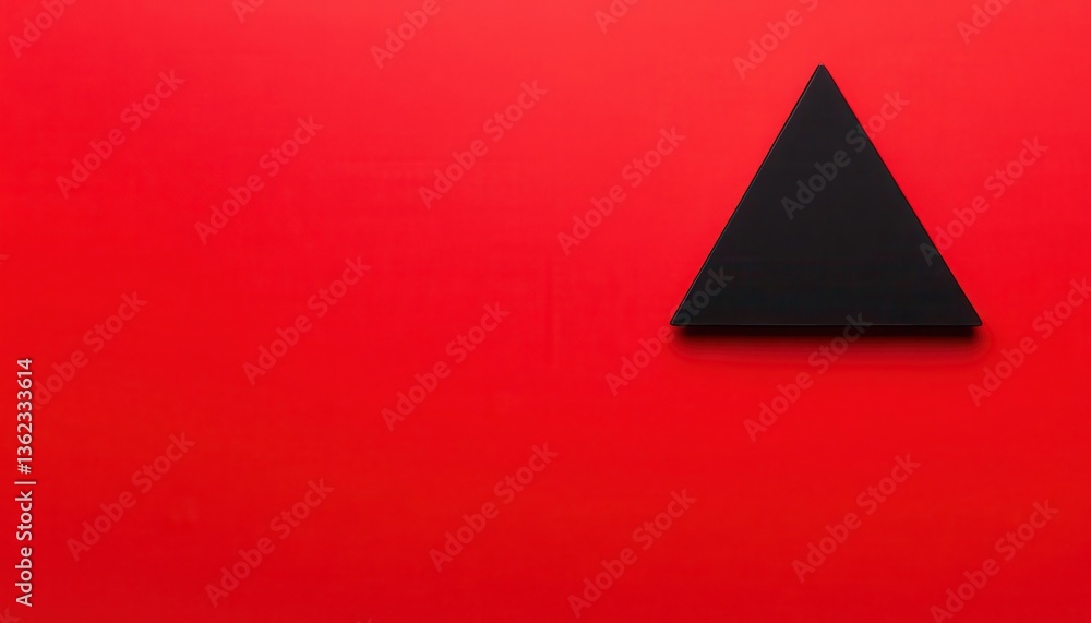 Poster black triangle on red background minimalist geometric design