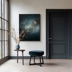 Abstract art, hallway interior, modern home decor, autumn branches, tranquil scene
