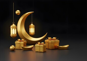 golden eid ul fitr decoration with gifts