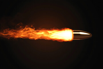 Fototapeta premium Glowing bullet in motion with fiery trail against a dark background, symbolizing speed and power