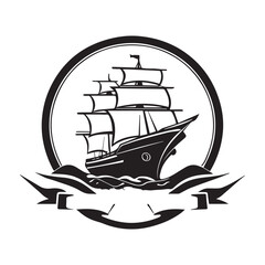 Vector illustration of a sailboat cruising on the ocean waves with the sun shining, symbolizing nautical travel and summer adventure