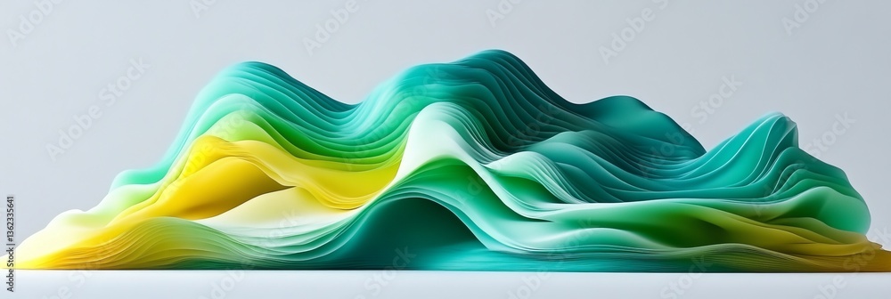 Poster abstract digital waves, flowing aqua and chartreuse, creating a seamless blend in a luminous design