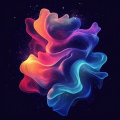 Colorful jellyfish flowing in water with smooth curves and soft light on a black background, creating a vibrant and artistic swirl pattern