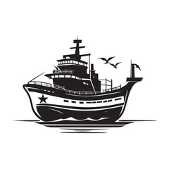 Silhouette of a sailing ship on the sea at sunset with tall masts and ocean waves