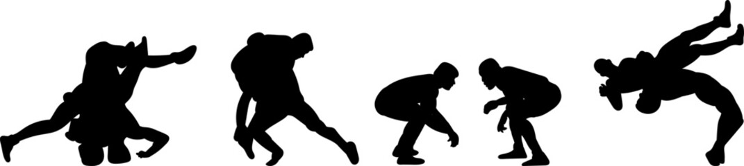 silhouette people fighting in different poses, vector