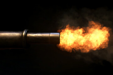 Flames Erupting from the Muzzle of a Gun Against a Dark Background, Evoking Tension and Action