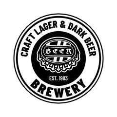 Brewery vector emblem, label, badge or logo in monochrome vintage style isolated on white background
