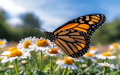 Fototapeta premium Monarch on Daisies, Sunny Day