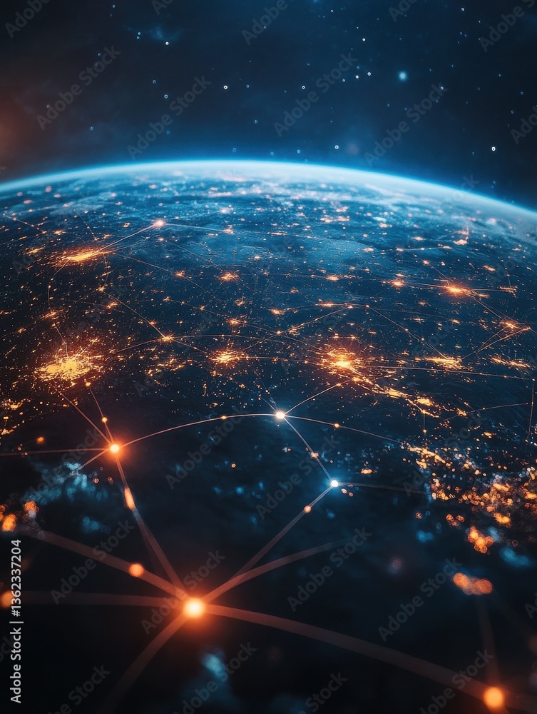 Poster a global network of digital connections extending across the globe, highlighting how digital transfo