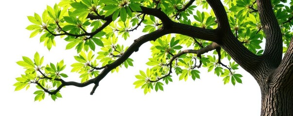 Oak tree branches with gnarled texture isolated on white, natural, tree