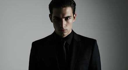 Obraz premium Portrait of a man in a black suit looking at the camera
