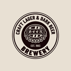 Beer vector emblem, label, badge in monochrome vintage style isolated on light background