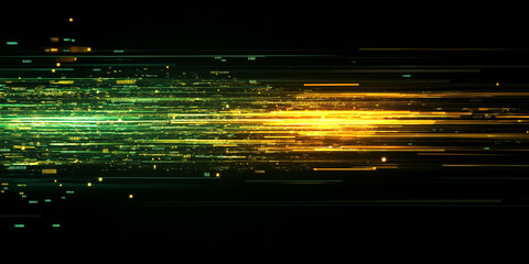 Green and yellow light streaks moving across a digital background, representing data transmission