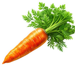 Fresh and vibrant carrot with green leafy tops, showcasing its bright orange color and healthy appearance.