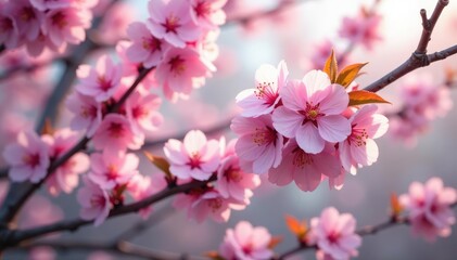 Obraz premium Delicate pink sakura blossoms, intricate branch pattern, spring, floral