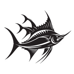 Black Color Swordfish Silhouette Vector Illustration, Solid White Background