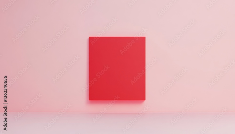 Poster red rectangle on pink background minimalist geometric design