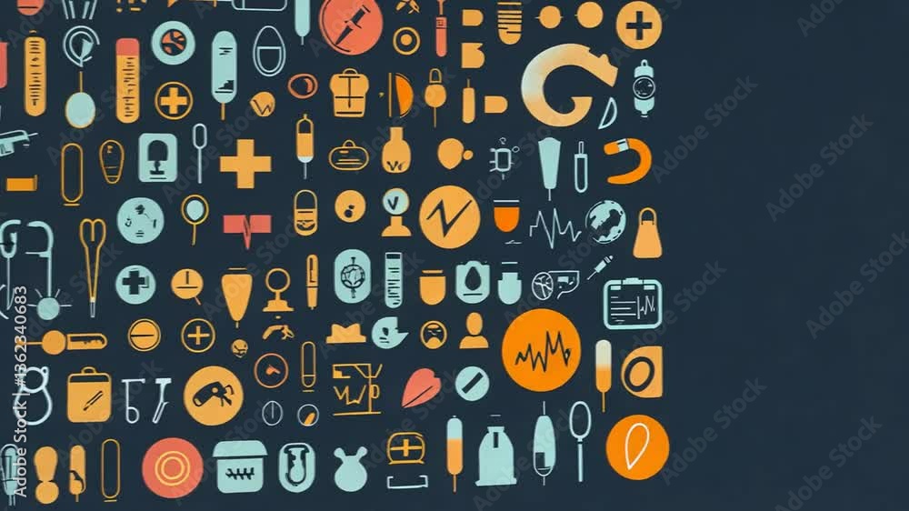 Aufkleber medical symbols and icons arranged in a colorful pattern generative ai