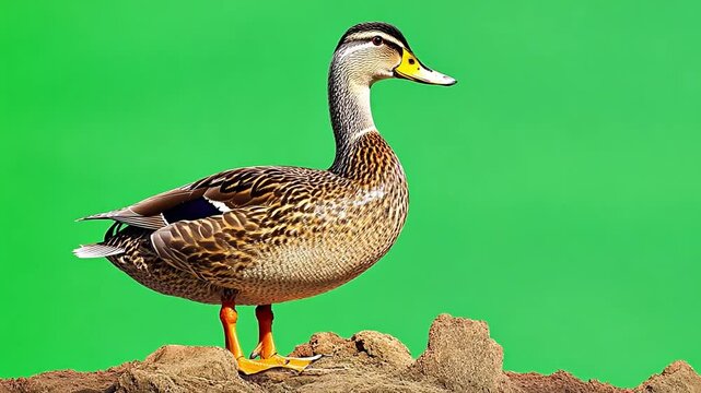 Majestic Duck Portrait: A beautifully detailed duck stands proudly, captured in stunning detail with vivid colors, set against a vibrant backdrop.
